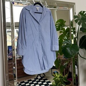 H&M Blue/White Striped Oversized Poplin Button Down Shirt Dress
